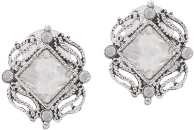 MissMister Silver plated oxidised Finish Brass Studs earrings Cubic Zirconia Brass Stud Earring