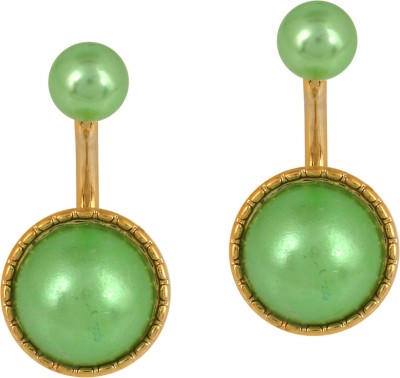 MissMister Gold Finish Faux Green Pearl Both Side Stud Fashion Earrings Pearl Brass Stud Earring