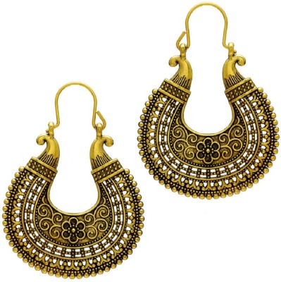MissMister Gold Finish Brass Floral Design High Fashion Hoop Earrings Brass Hoop Earring