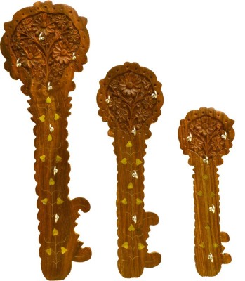 Santarms Set of 3 in 1 Wood Key Holder(17 Hooks, Brown)