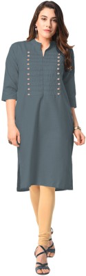 Vastraa Fusion Women Solid Straight Kurta(Grey)