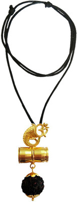 rich & famous Om Ganesha, Damru Rudraksha Pendant With Adjustable Rope Chain Gold-plated Brass, Wood Pendant