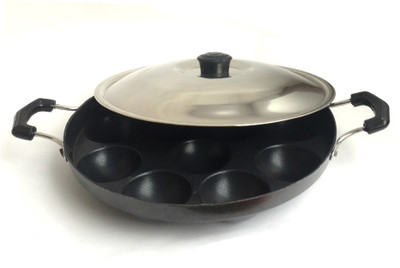 Sahas Appam Patra Non-Stick with Lid, 12 Cavity Appam Maker Pan for Healthy Cooking Paniarakkal with Lid 12 L capacity 24 cm diameter(Aluminium, Non-stick)