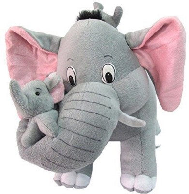 SANA TOYS Cute Mother Elephant with Two Baby Stuffed Soft Plush Toy  - 32 cm(Grey)
