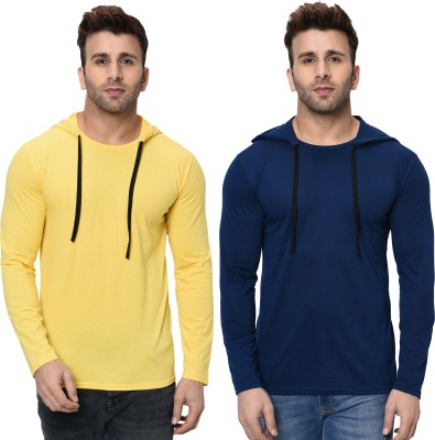 Unite Wear Solid Men Hooded Neck Blue, Yellow T-Shirt