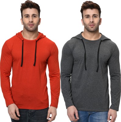 Unite Wear Solid Men Hooded Neck Red, Grey T-Shirt