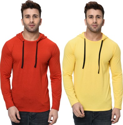 Unite Wear Solid Men Hooded Neck Red, Yellow T-Shirt