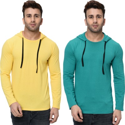 Unite Wear Solid Men Hooded Neck Yellow, Light Green T-Shirt