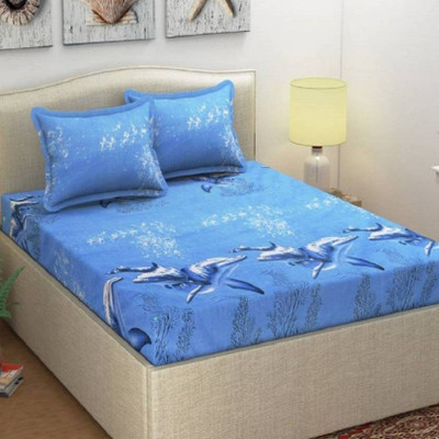 Kamboj Handloom 140 TC Polycotton Double 3D Printed Flat Bedsheet(Pack of 1, Blue)
