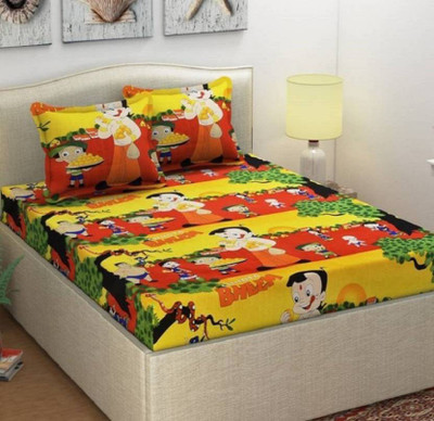 Kamboj Handloom 140 TC Polycotton Double 3D Printed Flat Bedsheet(Pack of 1, Yellow)