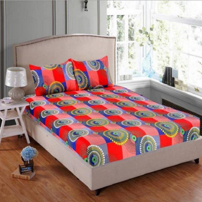 Kamboj Handloom 140 TC Polycotton Double 3D Printed Flat Bedsheet(Pack of 1, Red)