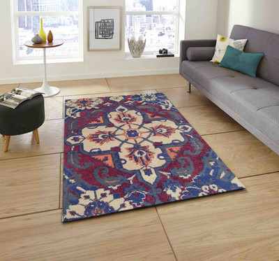 PRESTO Red, Beige Polyester Carpet(4 ft,  X 6 ft, Rectangle)