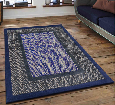 PRESTO Blue, Grey Polyester Carpet(4 ft,  X 6 ft, Rectangle)