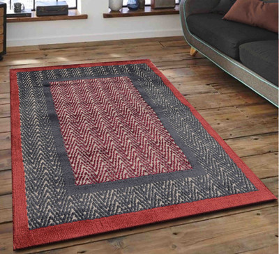 PRESTO Red, Grey Polyester Carpet(4 ft,  X 6 ft, Rectangle)