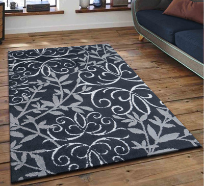 PRESTO Black, Grey Polyester Carpet(4 ft,  X 6 ft, Rectangle)