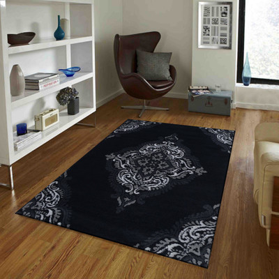 PRESTO Black Polyester Carpet(4 ft,  X 6 ft, Rectangle)