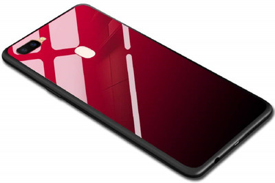 RKMG Book Cover for OPPO A7x, Oppo F9, OPPO F9 Pro | Luxurious Toughened Glass Back Shock Proof TPU Bumper Back Case(Red, Black, 3D Case)