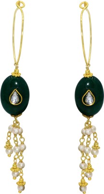 MissMister Brass Green Onyx Floral Kundan Stylish Drop Earring Onyx Brass Drops & Danglers