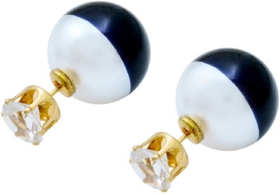 MissMister Elegant Double Sided Glossy Big Pearl Bubbles Red Alloy Round Stud CZ Pearl Brass Stud Earring