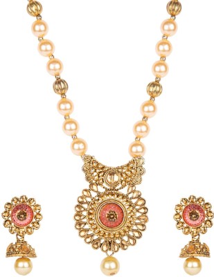 Bhana Jewells Alloy Gold-plated Pink, Gold, White Jewellery Set(Pack of 1)