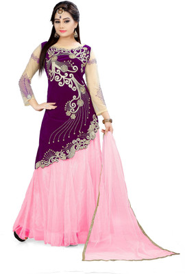 MR Y Embroidered Semi Stitched Lehenga Choli(Purple, Pink, Beige)