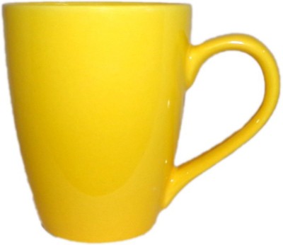 KVA Microwave Safe Large Size Ceramic Tea, Coffee, Plain Yellow, (300 Ml, pack of 2) Couple Ceramic Coffee Mug(300 ml, Pack of 2)