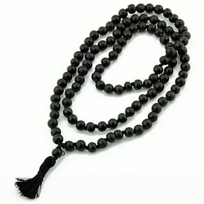 A Jaipur Gems 108+1 Natural Black Agate or Kala Hakik Mala for Pooja Healing Jap Glass Chain