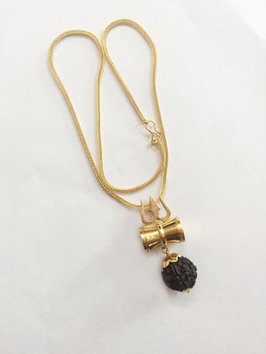 MORMUKUT Shiv Shakti Trishul Damru 6 Mukhi Gold-plated Wood, Alloy Locket
