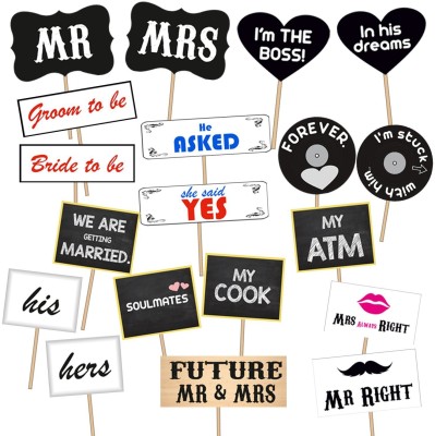 Party Propz Wedding Photo Booth Set of 19 Photo Booth Board(Wedding)