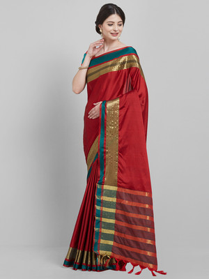 Ratnavati Solid/Plain Maheshwari Cotton Silk Saree(Red)