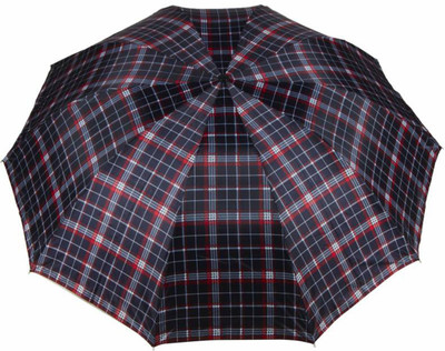 KEKEMI UMB016C 3 Fold Check Windproof Travel Umbrella(Red)