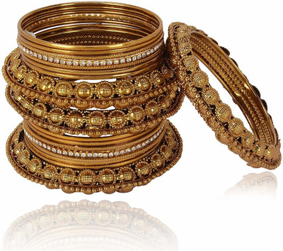 Shining Diva Alloy Cubic Zirconia Gold-plated Bangle Set(Pack of 18)