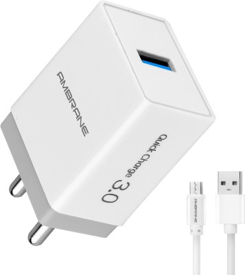Ambrane AQC-56 3.0 Quick Charge 3 A Mobile Charger with Detachable Cable  (White, Cable Included)
