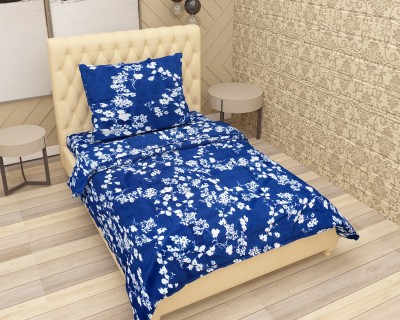 Bhagwati Handloom 185 TC Microfiber Single Floral Flat Bedsheet(Pack of 1, Blue)