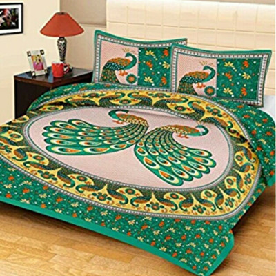 radha textile 180 TC Cotton Double Printed Flat Bedsheet(Pack of 1, Multicolor)