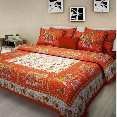 radha textile 180 TC Cotton Double Printed Flat Bedsheet(Pack of 1, Multicolor)