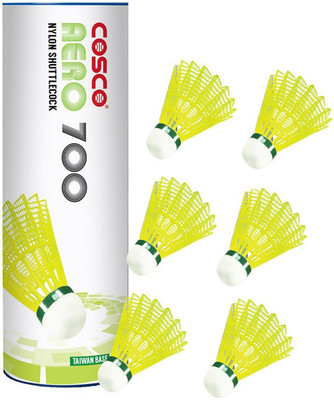 COSCO Badminton Shuttlecock Aero 700 (Pack of 6 Shuttle) Nylon Shuttle  - Yellow(Medium, 77, Pack of 6)