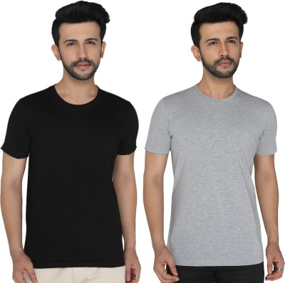 BLANCD Solid Men Round Neck Black, Grey T-Shirt
