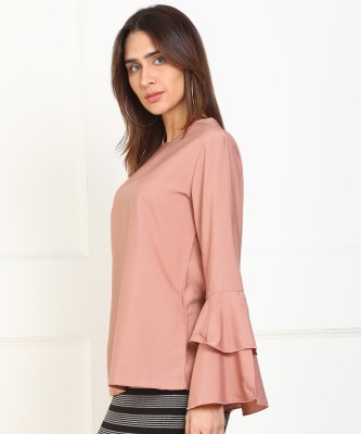 Tokyo Talkies Casual Full Sleeve Solid Women Pink Top