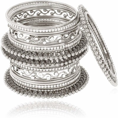 Shining Diva Alloy Cubic Zirconia Silver Coated Bangle Set(Pack of 18)