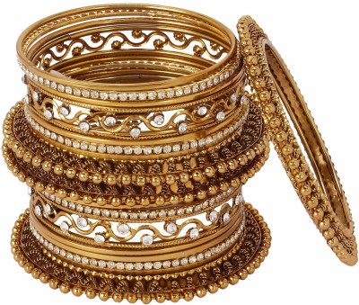 Shining Diva Alloy Cubic Zirconia Gold-plated Bangle Set(Pack of 18)