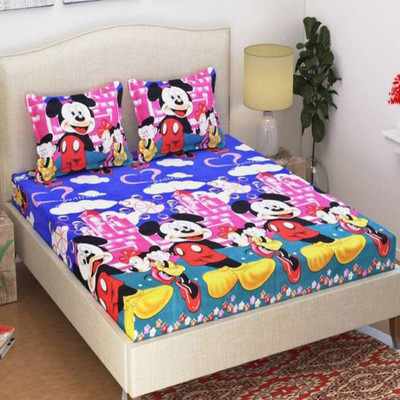 Kamboj Handloom 140 TC Polycotton Double Cartoon Fitted (Elastic) Bedsheet(Pack of 1, Blue)