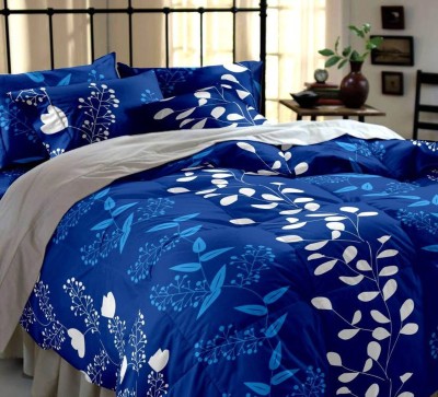 Home Ecstasy 140 TC Cotton Double Floral Flat Bedsheet(Pack of 1, Blue)