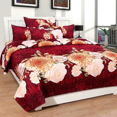 AKSHITEXTILE 130 TC Polycotton Double 3D Printed Flat Bedsheet(Pack of 1, Brown)