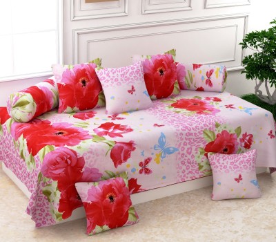 astRa Polycotton Floral Diwan Set(Pink)