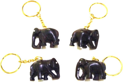 Crafts India Handcrafted Rose Wood Elephant Key chain, 4 piece - 3cms Key Chain