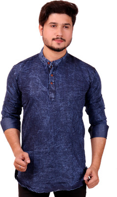 Smart Boy's Men Dyed/Ombre Straight Kurta(Dark Blue)