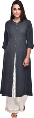 Pistaa Women Self Design Flared Kurta(Grey)