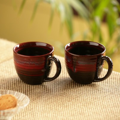 ExclusiveLane 'Crimson Lava' Dome Hand Glazed Studio Pottery Coffee & Tea (Set Of 2) Ceramic Coffee Mug(300 ml, Pack of 2)