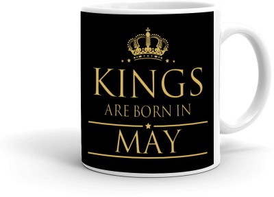 MUGKIN Kings are born in May, Best Birthday Gift , White-W54 Ceramic Coffee Mug(350 ml)